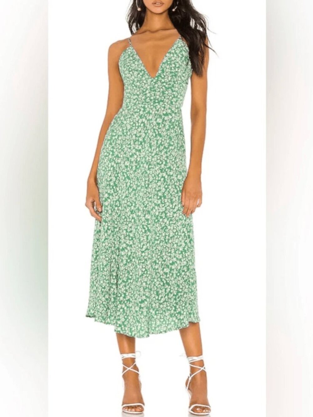 Lovers + Friends Heath Floral Midi Dress Size S Lucky Green Reformation Style